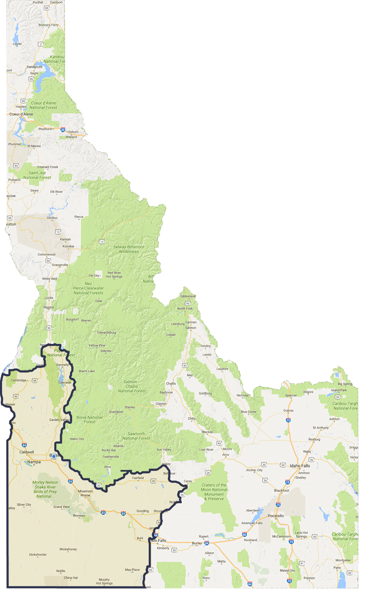 Mountain View Roofing Treasure Valley service-area map